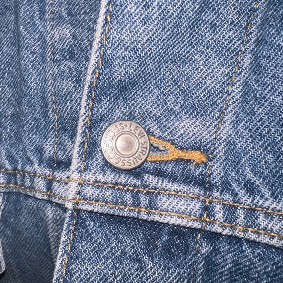 LEVI’S Denim Original Jacket Womens Xlarge Classic medium blue pink collars cuff - Picture 3 of 10